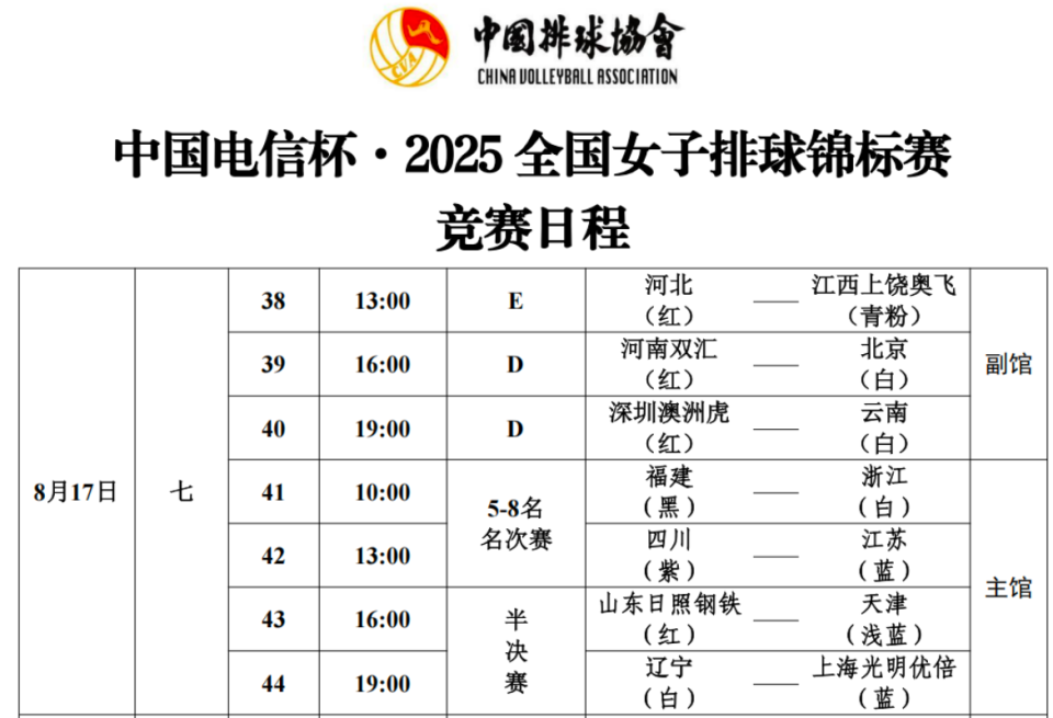 赛事预告